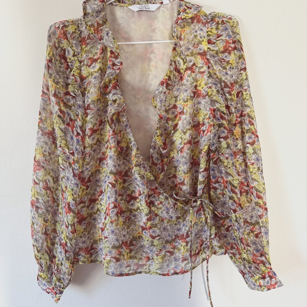 Paris Atelier & Other Stories Sheer Floral Wrap Blouse